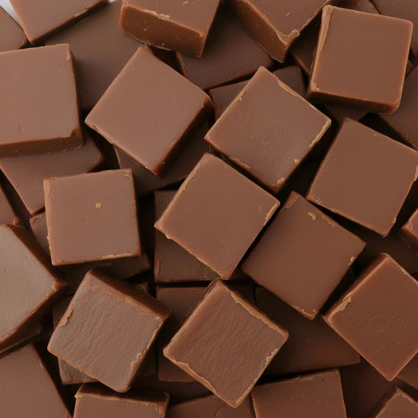 A bag of Carousel chocolate fudge, cut into thick squares