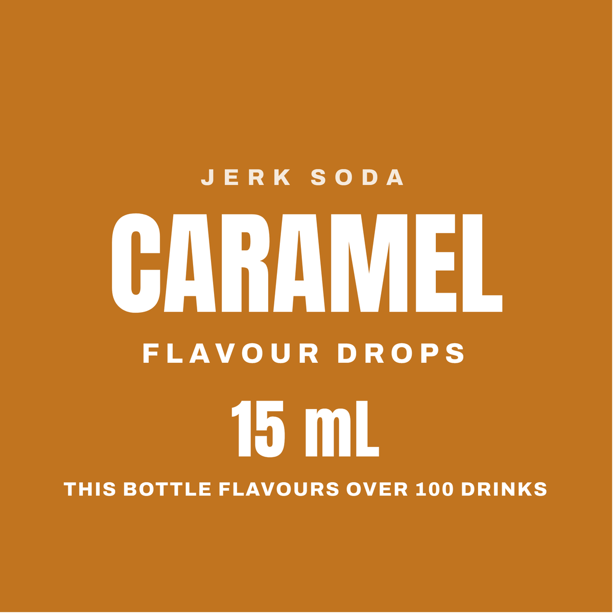 Caramel Flavour Drops, 15 mL. This bottle flavours over 100 drinks.