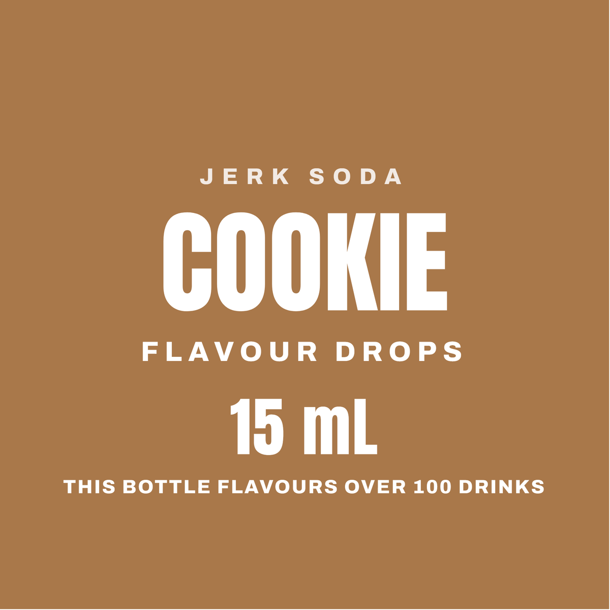 Cookie Flavour Drops, 15 mL. This bottle flavours over 100 drinks.