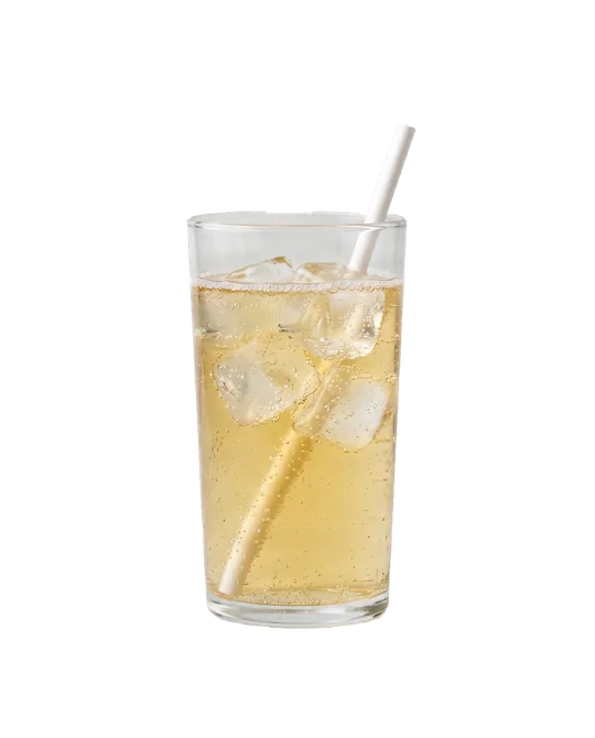 A glass of energy drink over ice